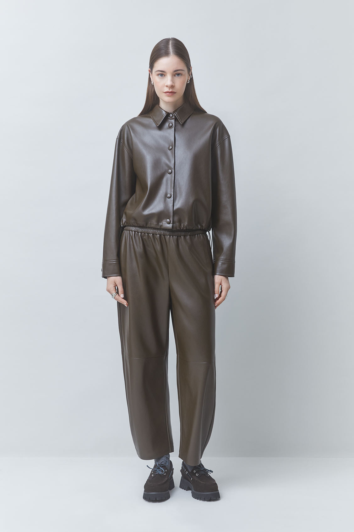 LENNOX Blouse en simili cuir kaki Kaki Suncoo