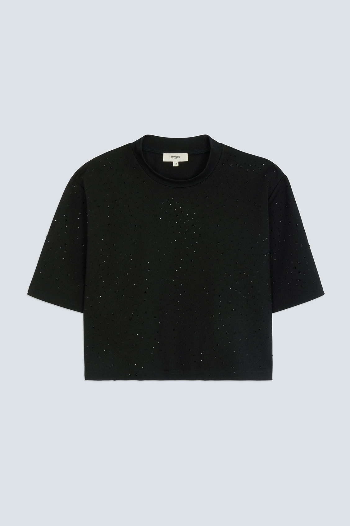 MARIUS Tee-shirt fantaisie à strass noirs Noir Suncoo