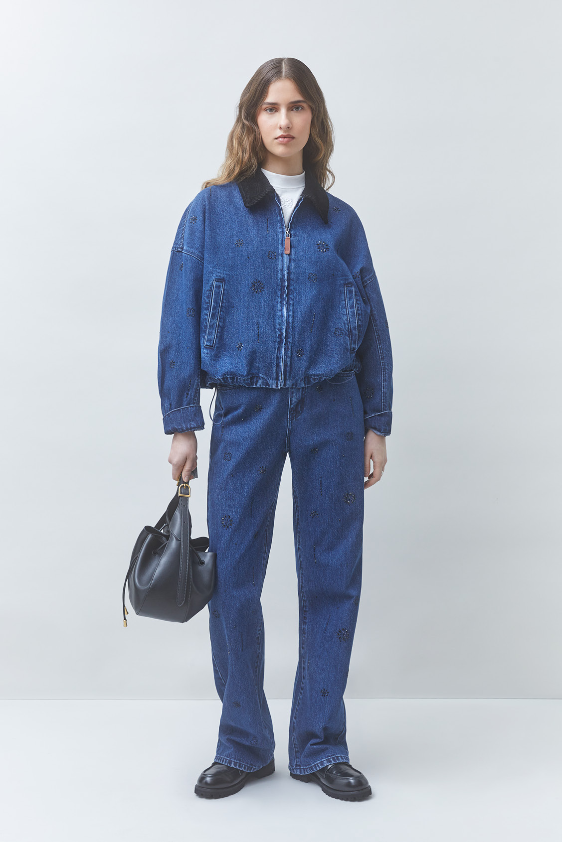 DEVON Veste en jean détails strass noirs Bleu jeans Suncoo
