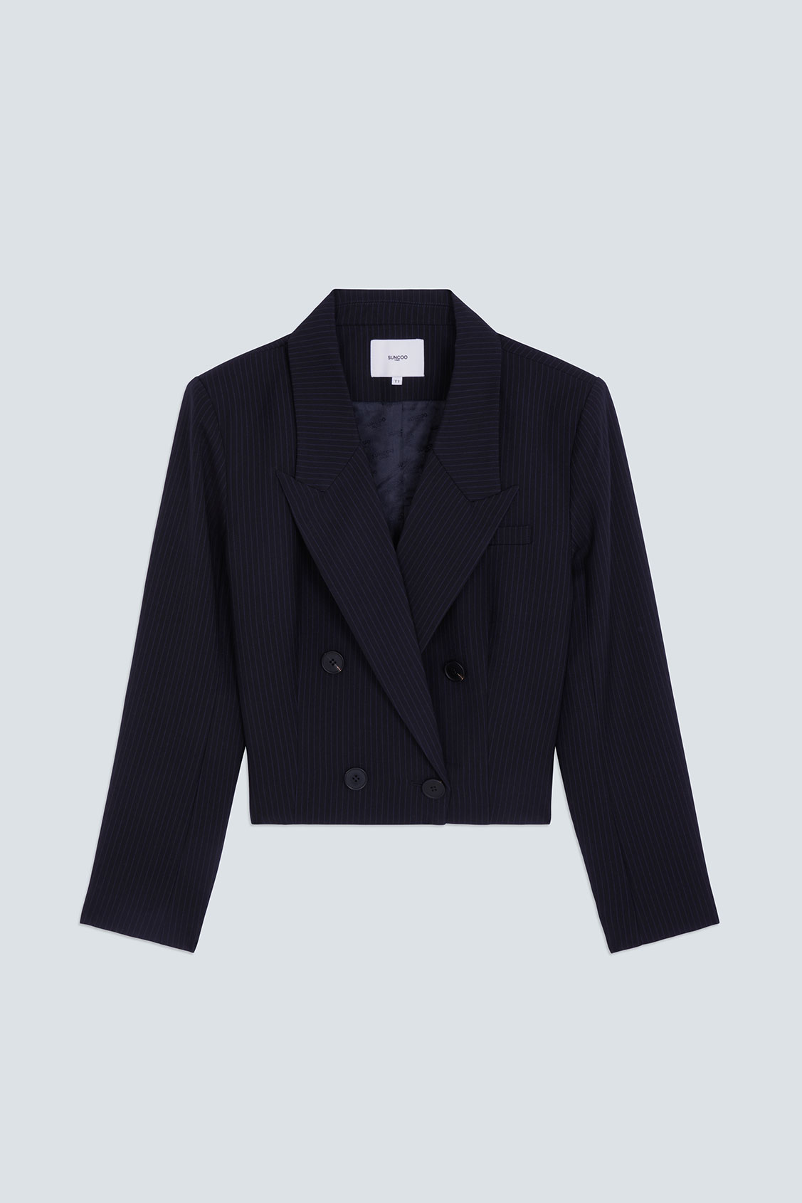 DAILY Veste courte blazer &agrave; rayures Bleu nuit Suncoo