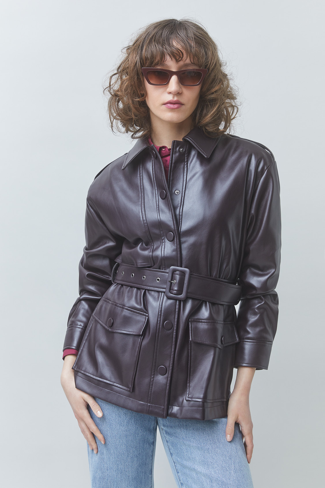 DANCE Veste courte ceinturée en simili cuir Prune Suncoo