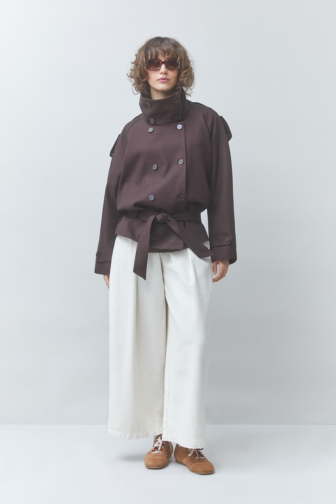 DEEP Manteau court ceintur&eacute; Prune Suncoo