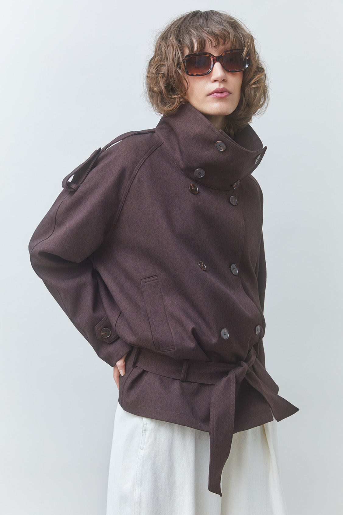 DEEP Manteau court ceintur&eacute; Prune Suncoo