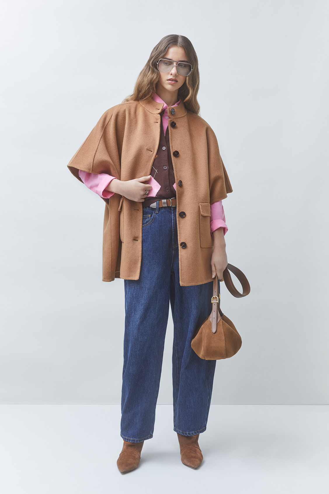 EZRA Manteau en laine &agrave; manches courtes Camel Suncoo