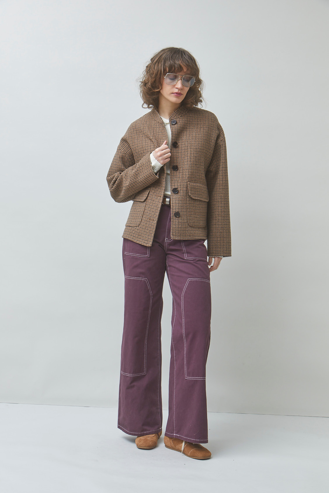 EARTH Manteau court &agrave; carreaux Chocolat Suncoo