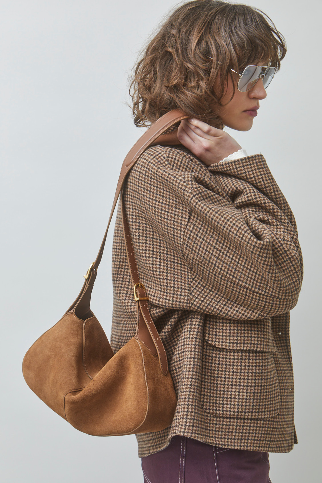 EARTH Manteau court &agrave; carreaux Chocolat Suncoo