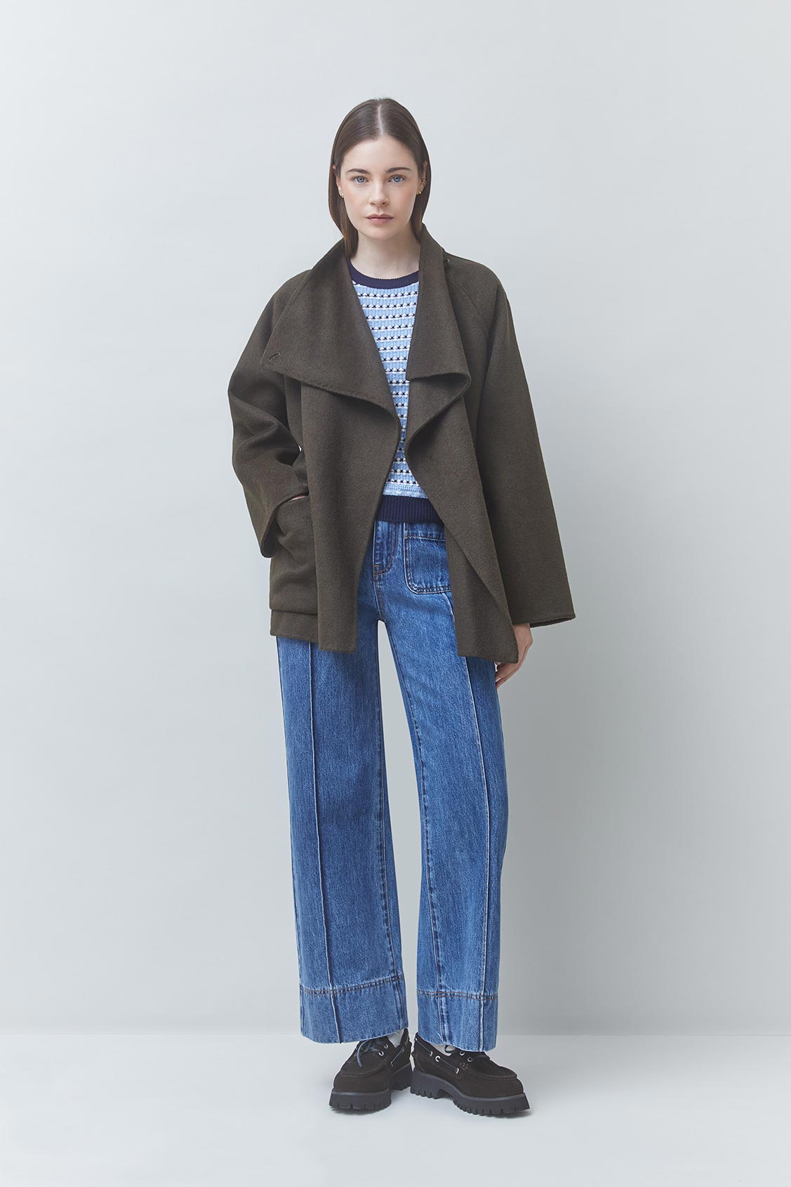 ELVIS Manteau ceintur&eacute; en laine Kaki Suncoo