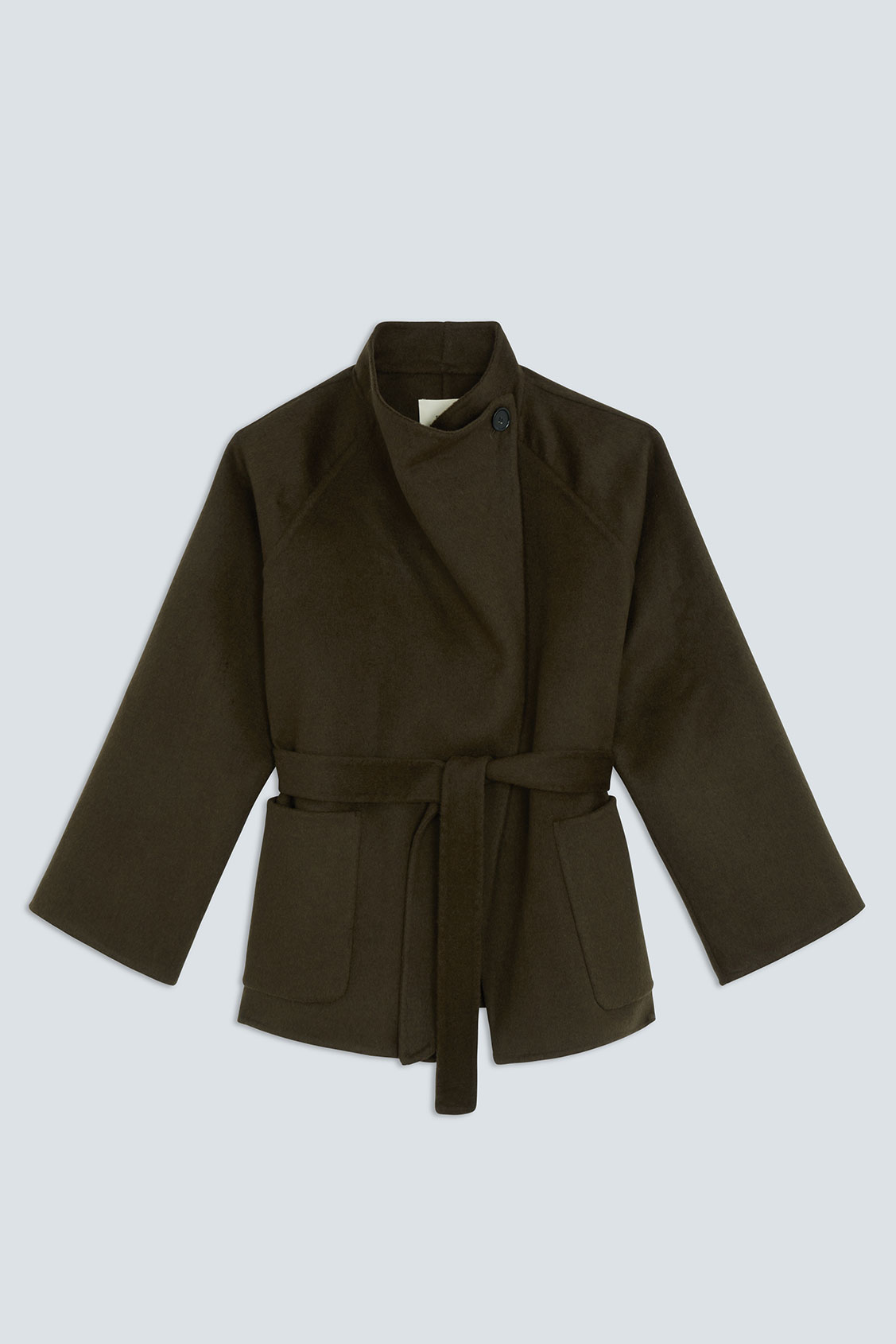 ELVIS Manteau ceintur&eacute; en laine Kaki Suncoo