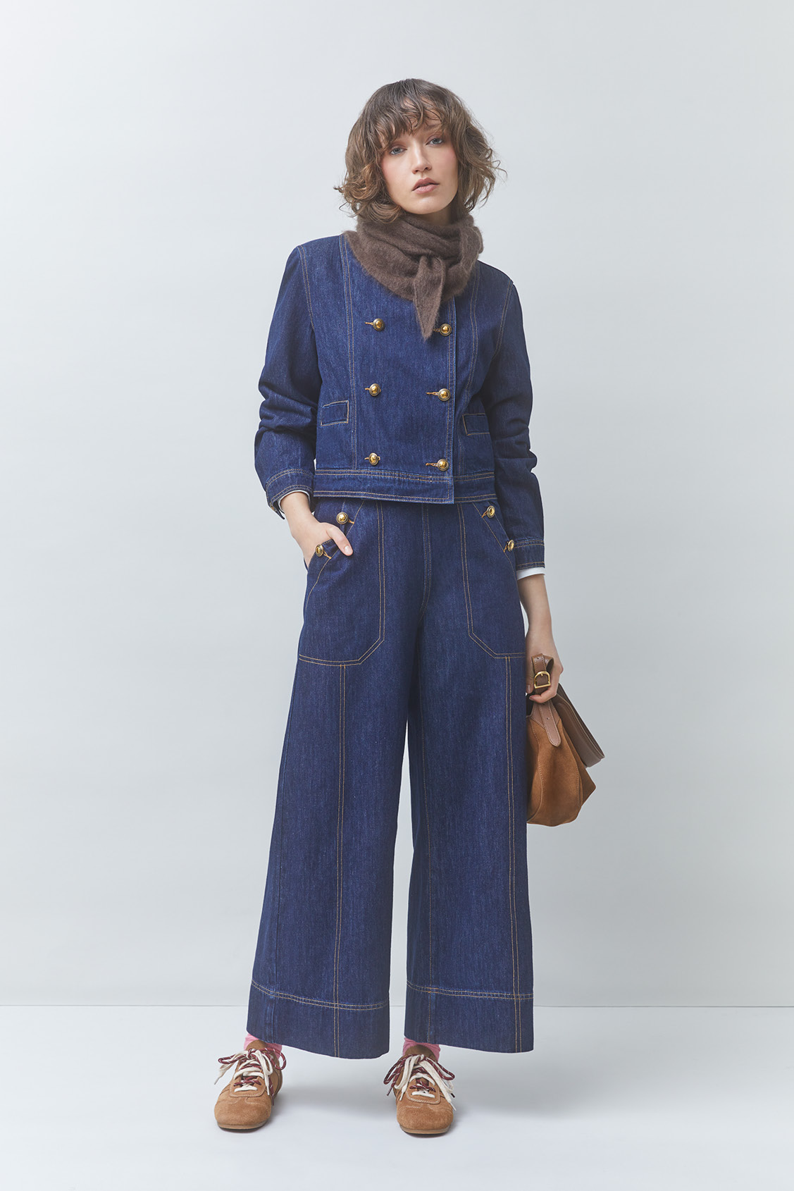 ROYAL Jean large détails boutons dorés Bleu brut Suncoo