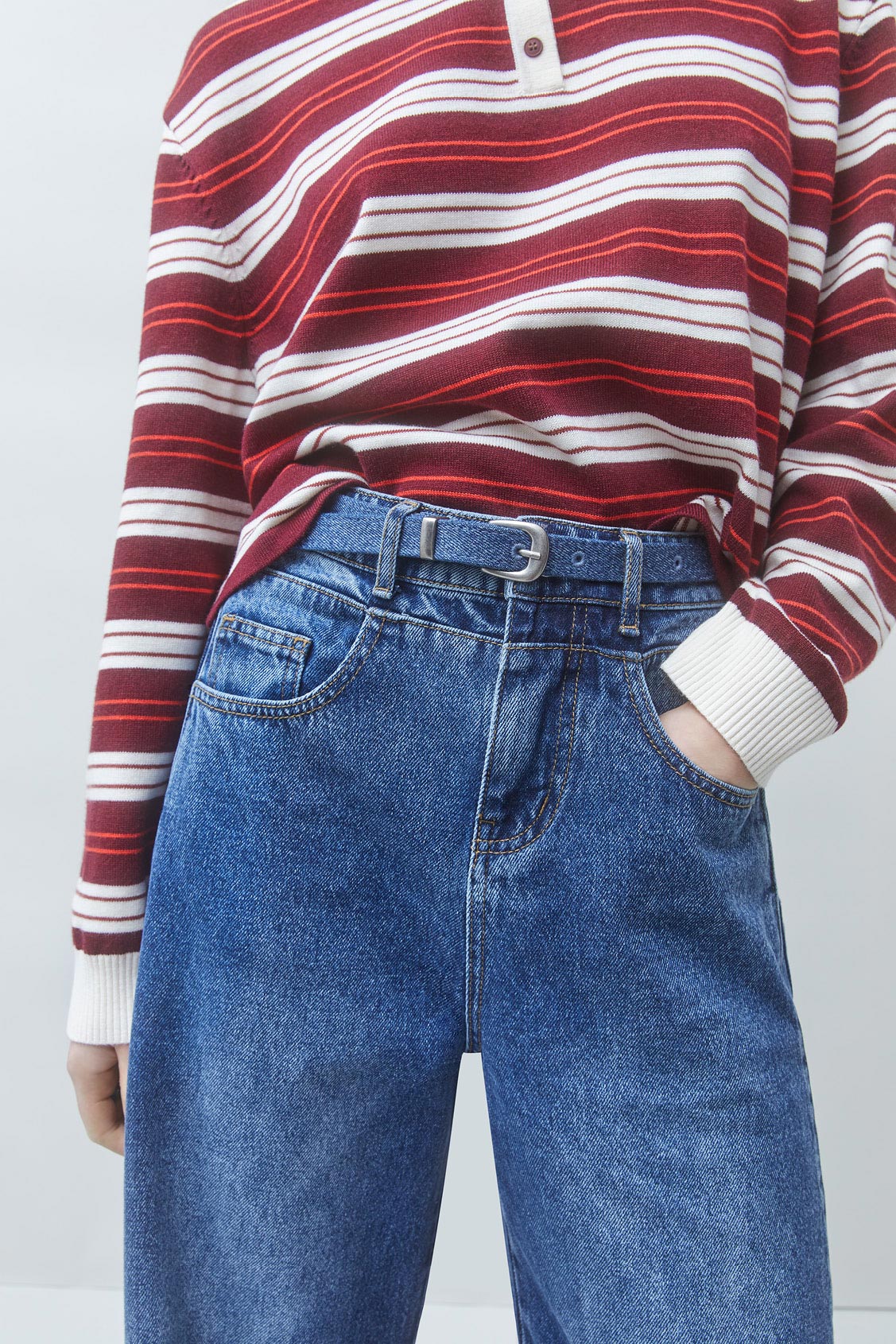 RYTHM Jean &eacute;vas&eacute; d&eacute;tails coutures Bleu jeans Suncoo