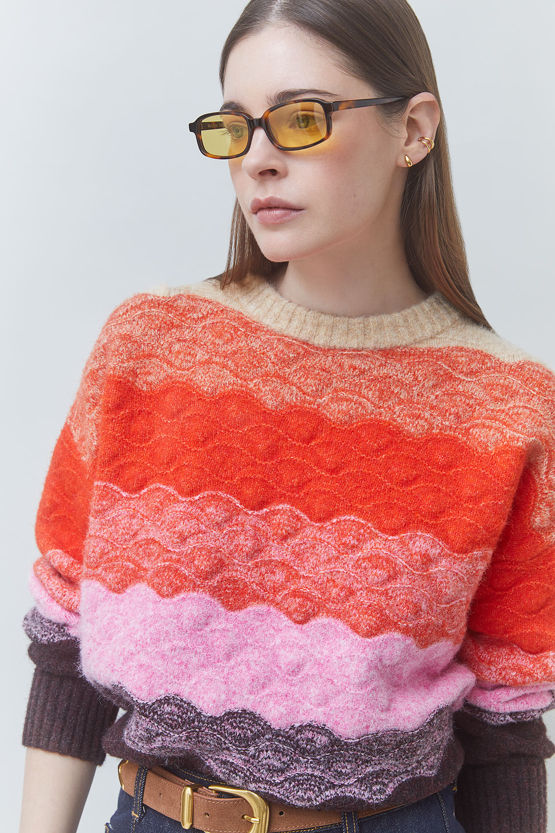 PANAYO Pull à rayures festonnées Orange Suncoo