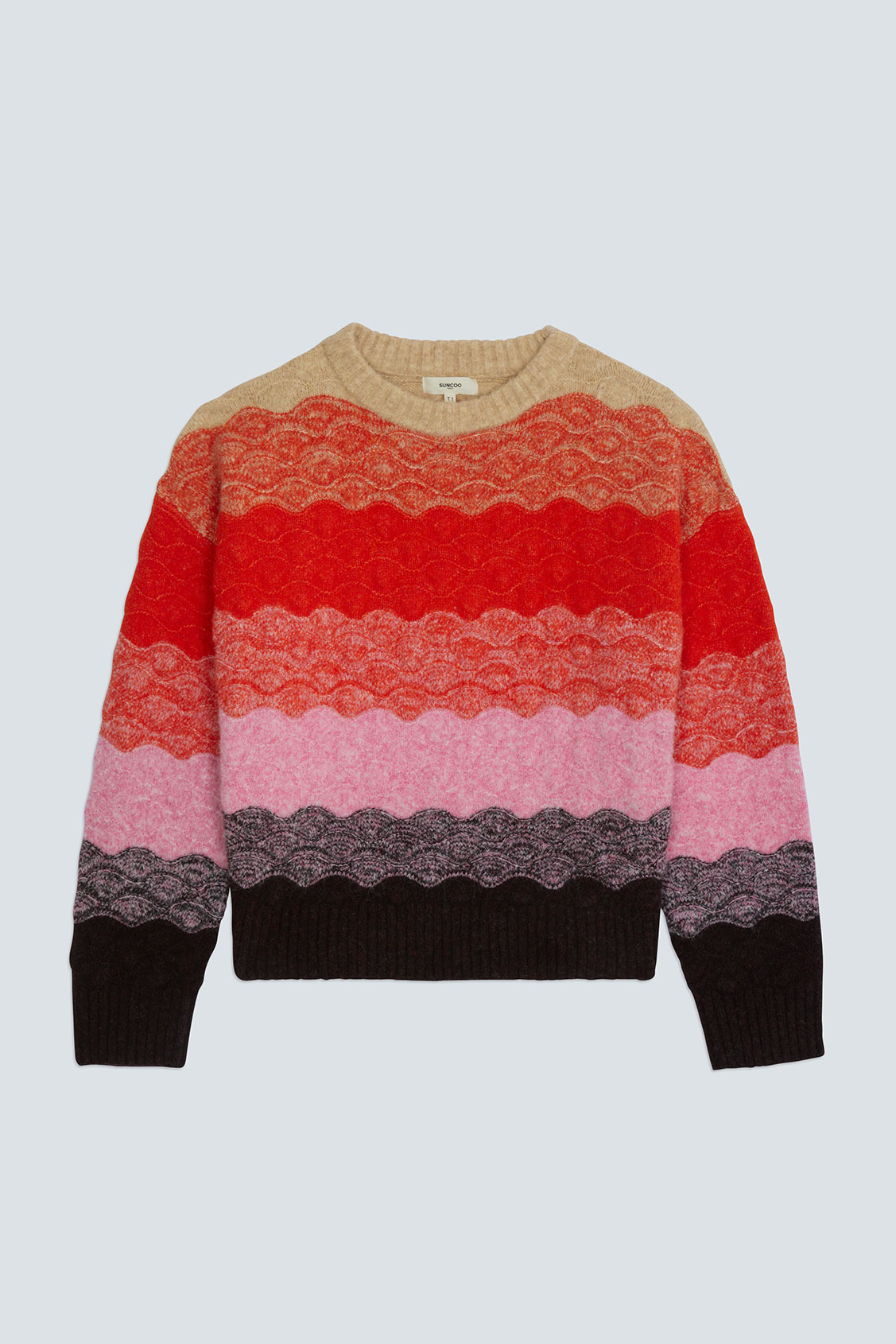 PANAYO Pull à rayures festonnées Orange Suncoo