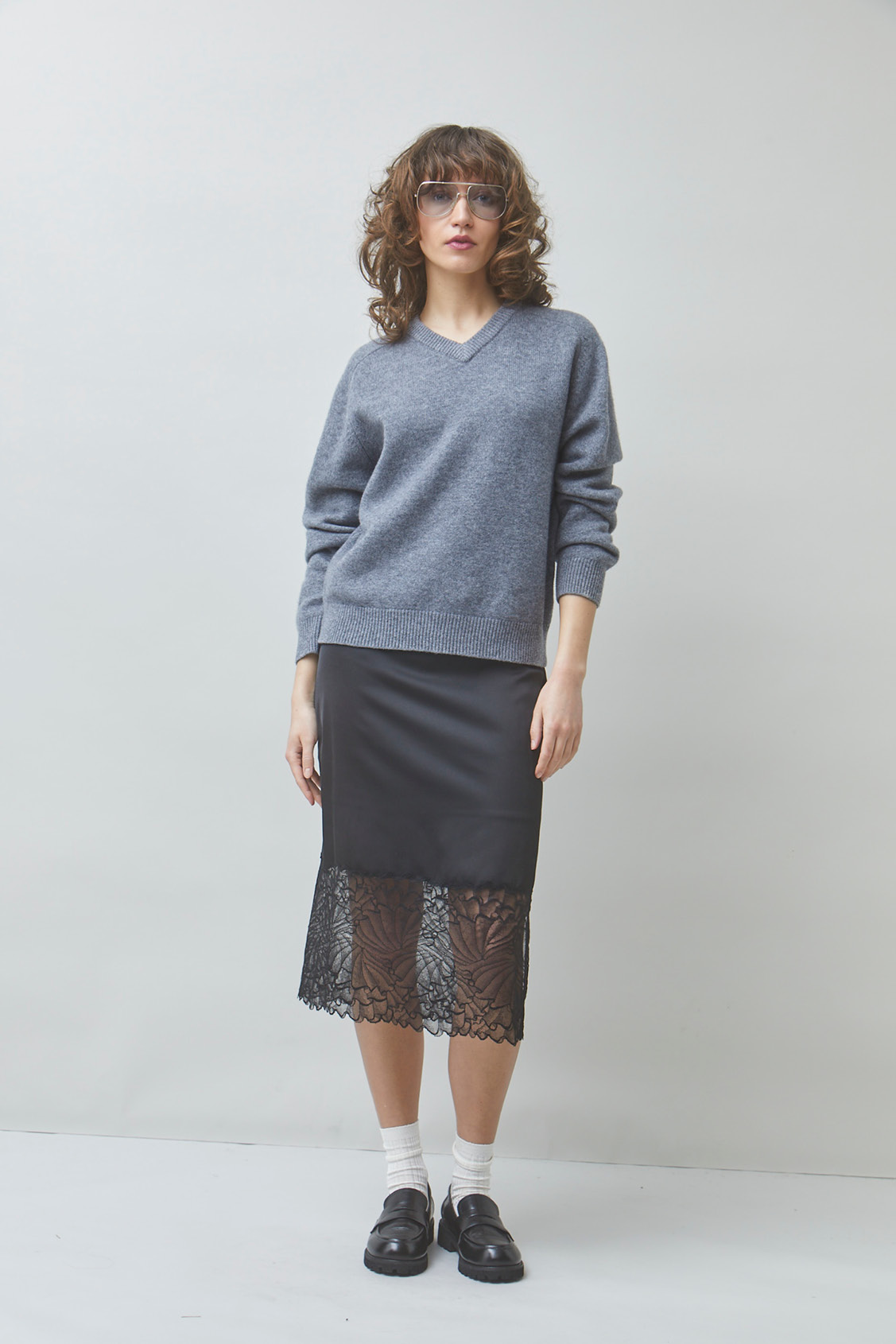 POLARI Pull uni gris chin&eacute; en laine Gris chin&eacute; Suncoo