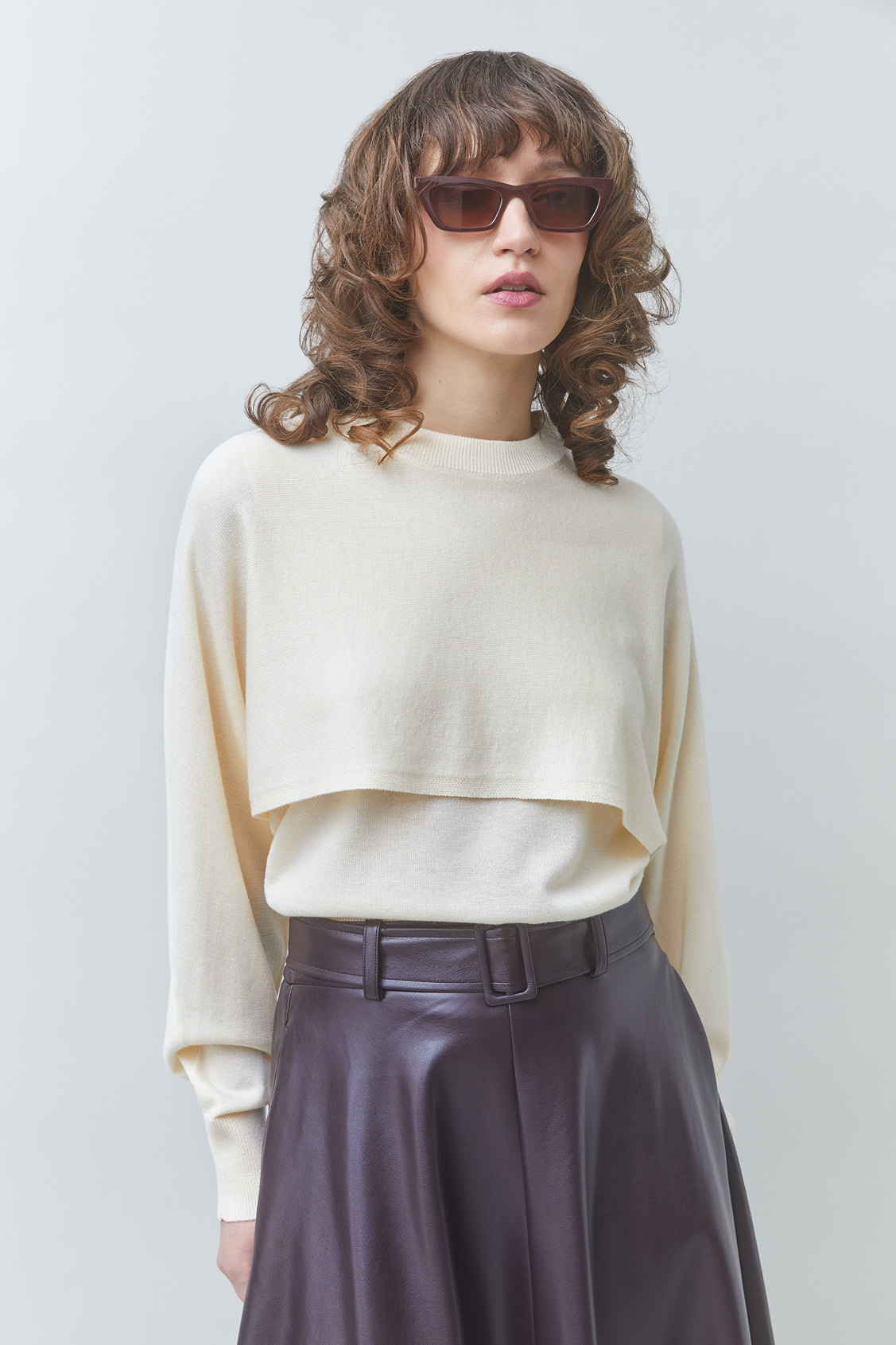 PRAVA Pull fantaisie effet crop Blanc casse Suncoo