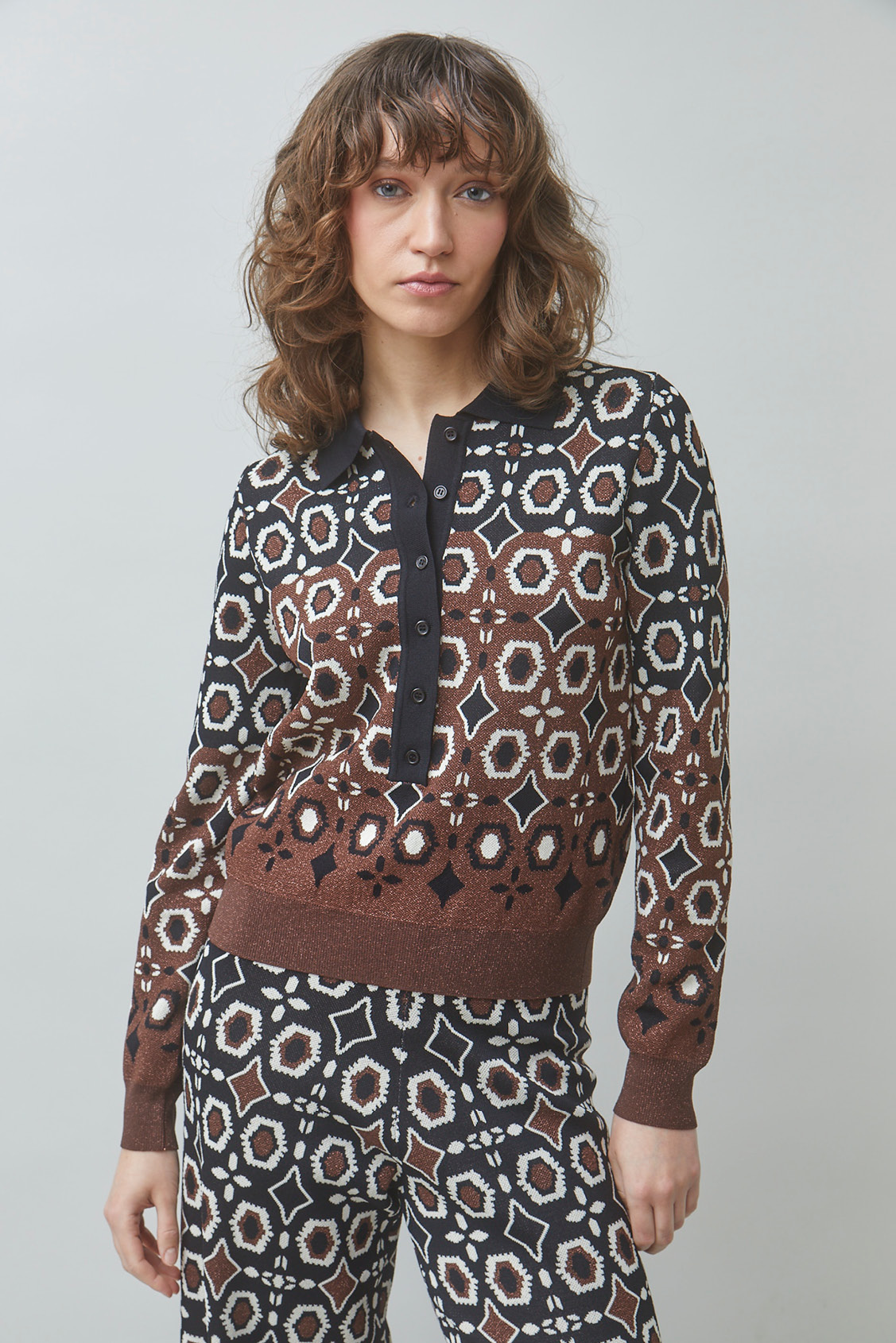 PALMAROS Pull polo fantaisie jacquard Noir Suncoo