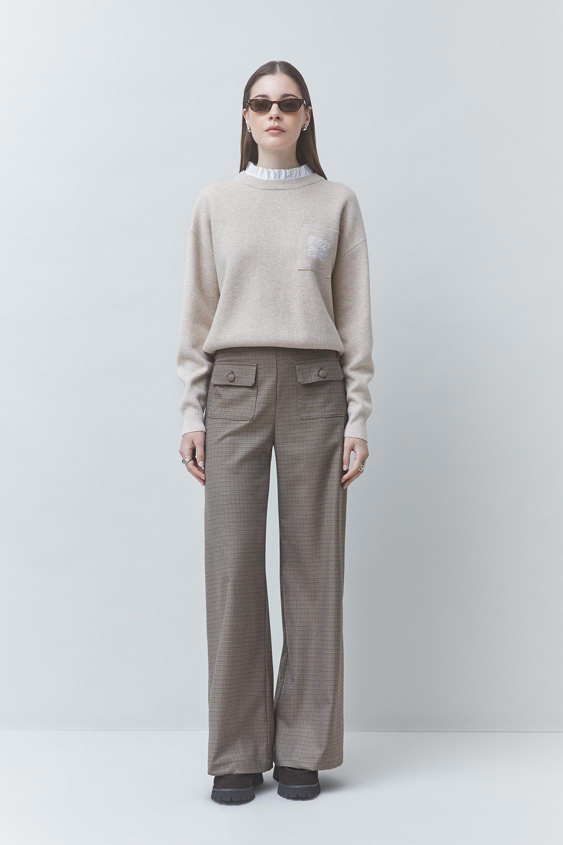 PACOLI Pull en laine beige d&eacute;tail col Beige Suncoo