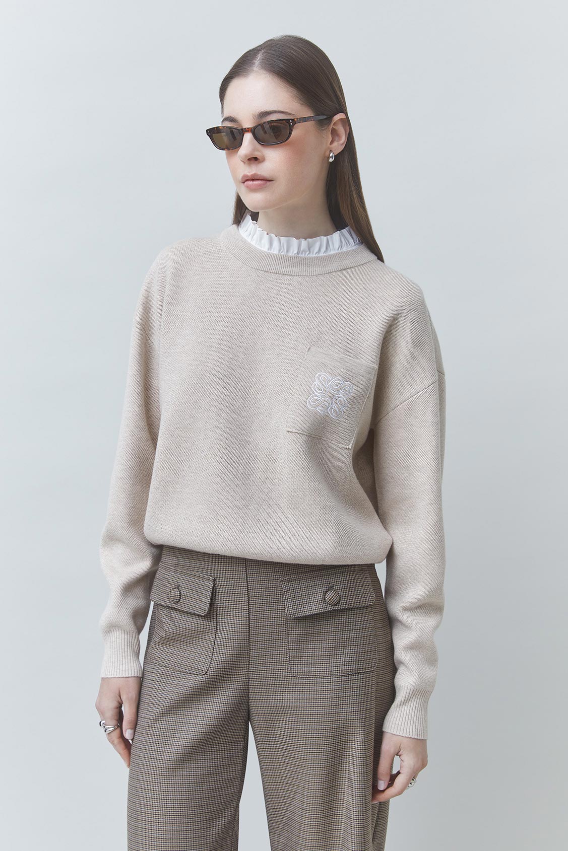 PACOLI Pull en laine beige d&eacute;tail col Beige Suncoo