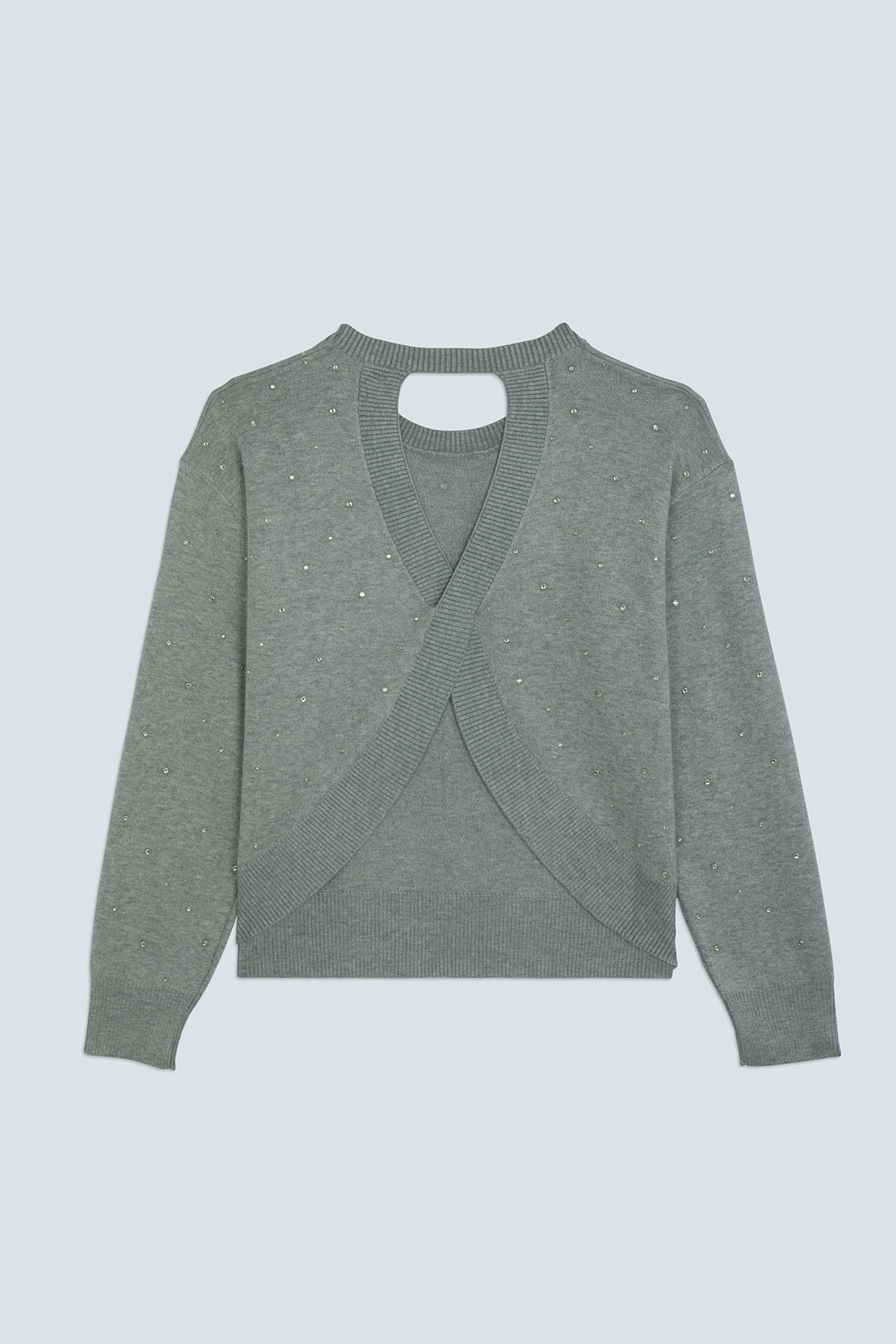 PAYETI Pull &agrave; strass crois&eacute; dans le dos Gris chin&eacute; Suncoo