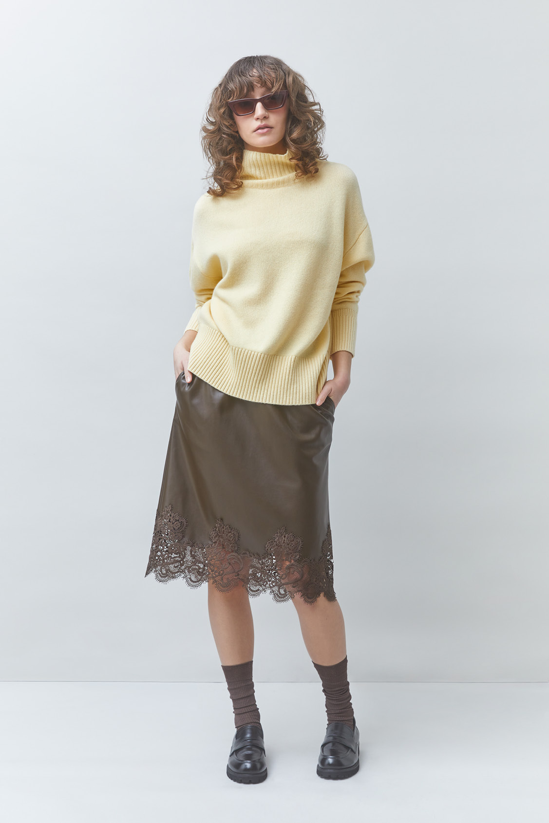PALACE Pull col roulé en laine Jaune Suncoo