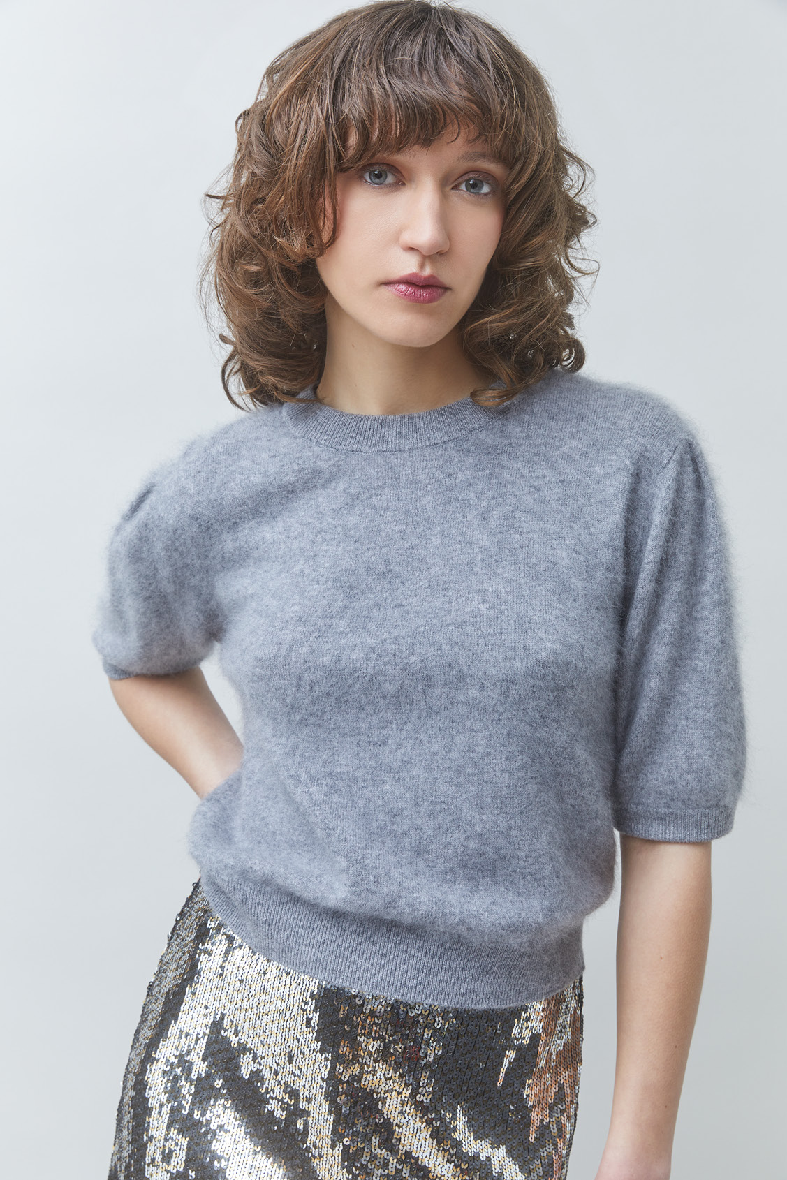 POLOV Pull uni court en laine et cachemire Gris chin&eacute; Suncoo