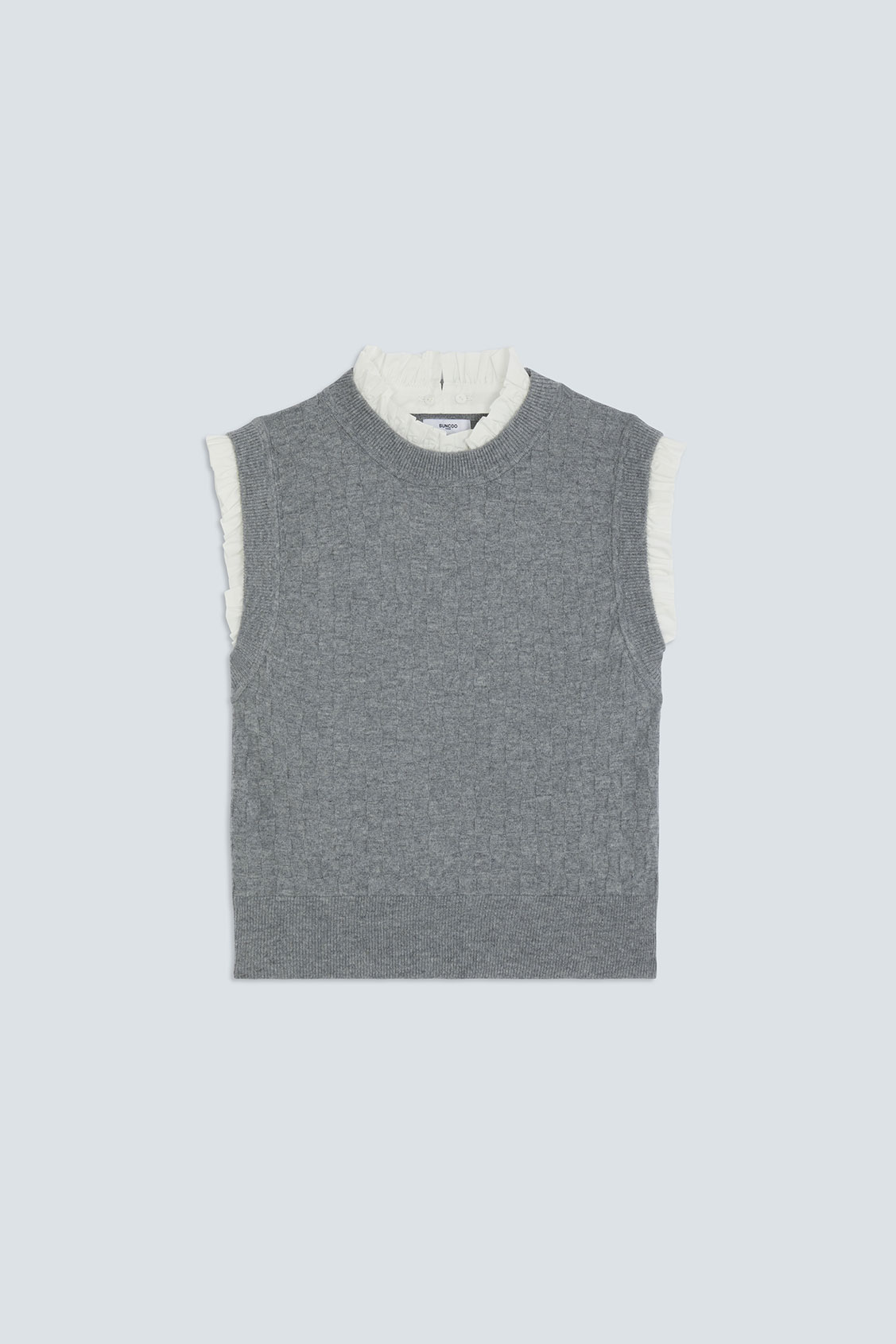 PIREO Pull court sans manche détails volants Gris chiné Suncoo