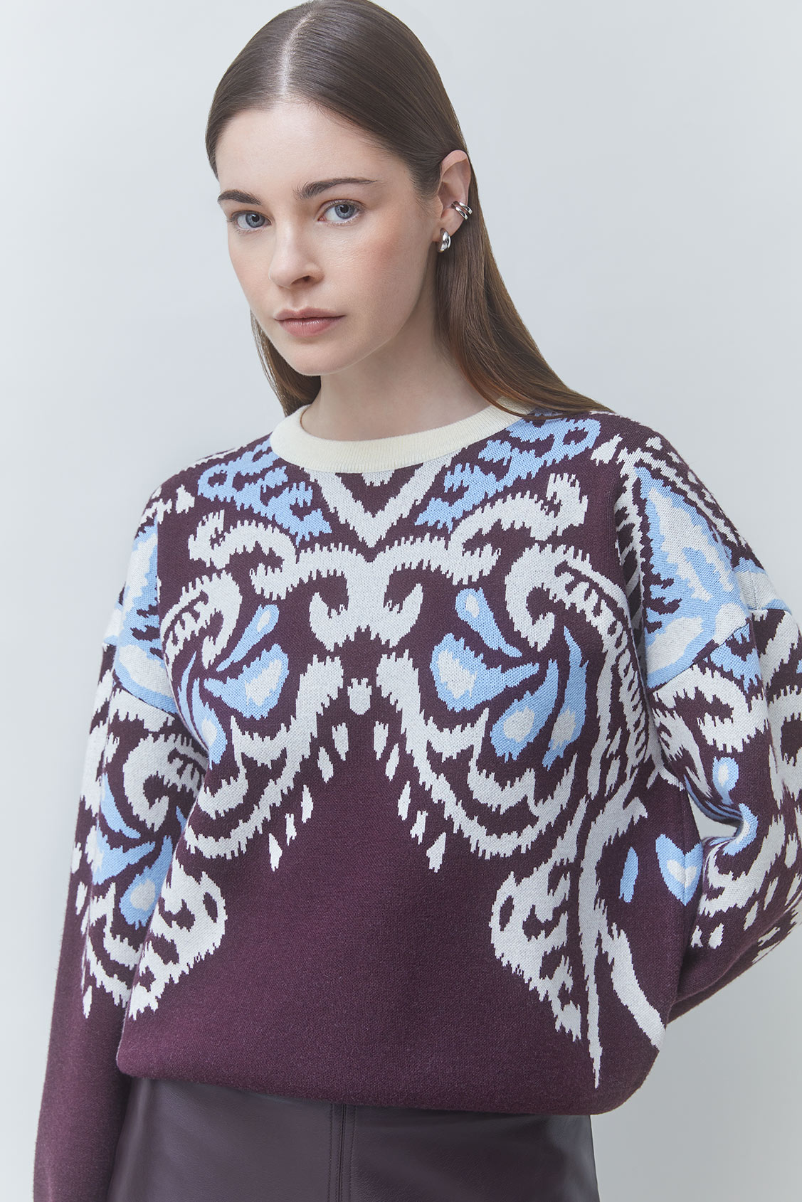 PAVARO Pull fantaisie en jacquard Prune Suncoo