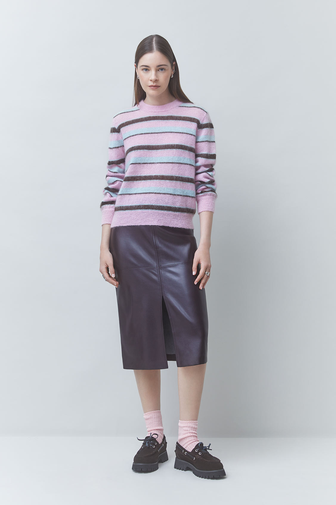 PRIORIS Pull à rayures mohair laine Rose Suncoo