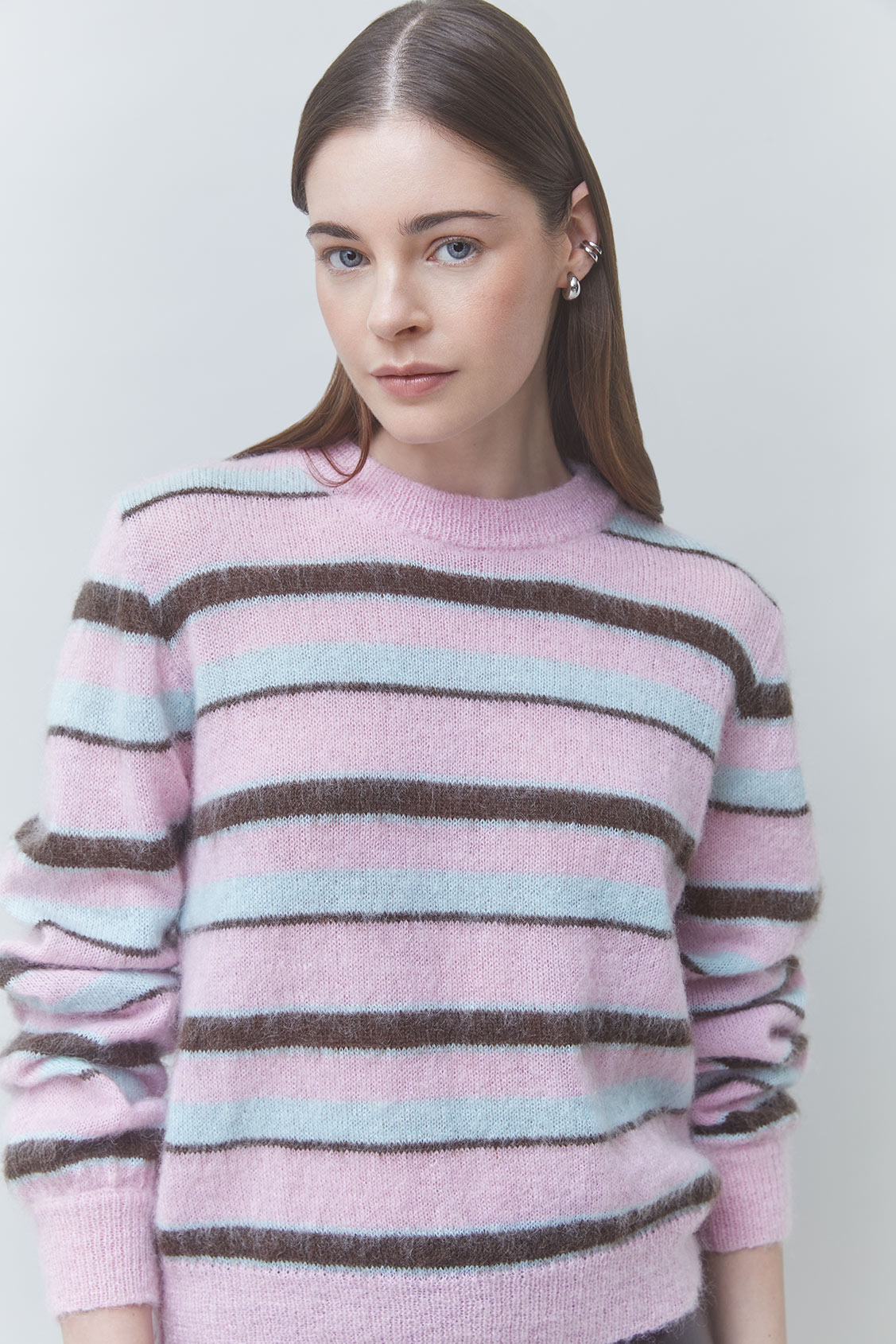 PRIORIS Pull à rayures mohair laine Rose Suncoo