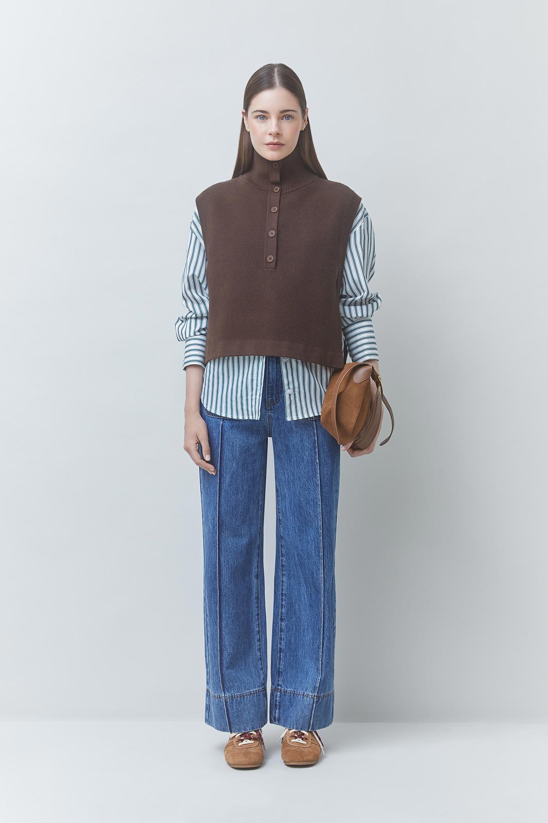 PACOMI Pull court boutonn&eacute; sans manche Caf&eacute; Suncoo