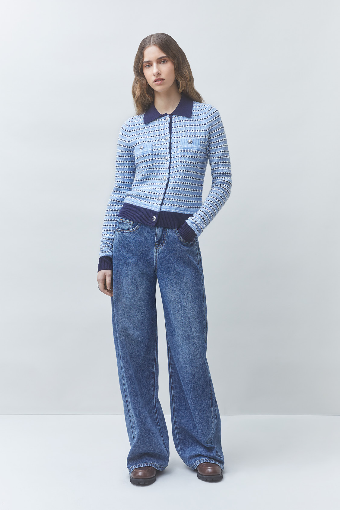 GUALEM Gilet fantaisie &agrave; rayures Bleu ciel Suncoo