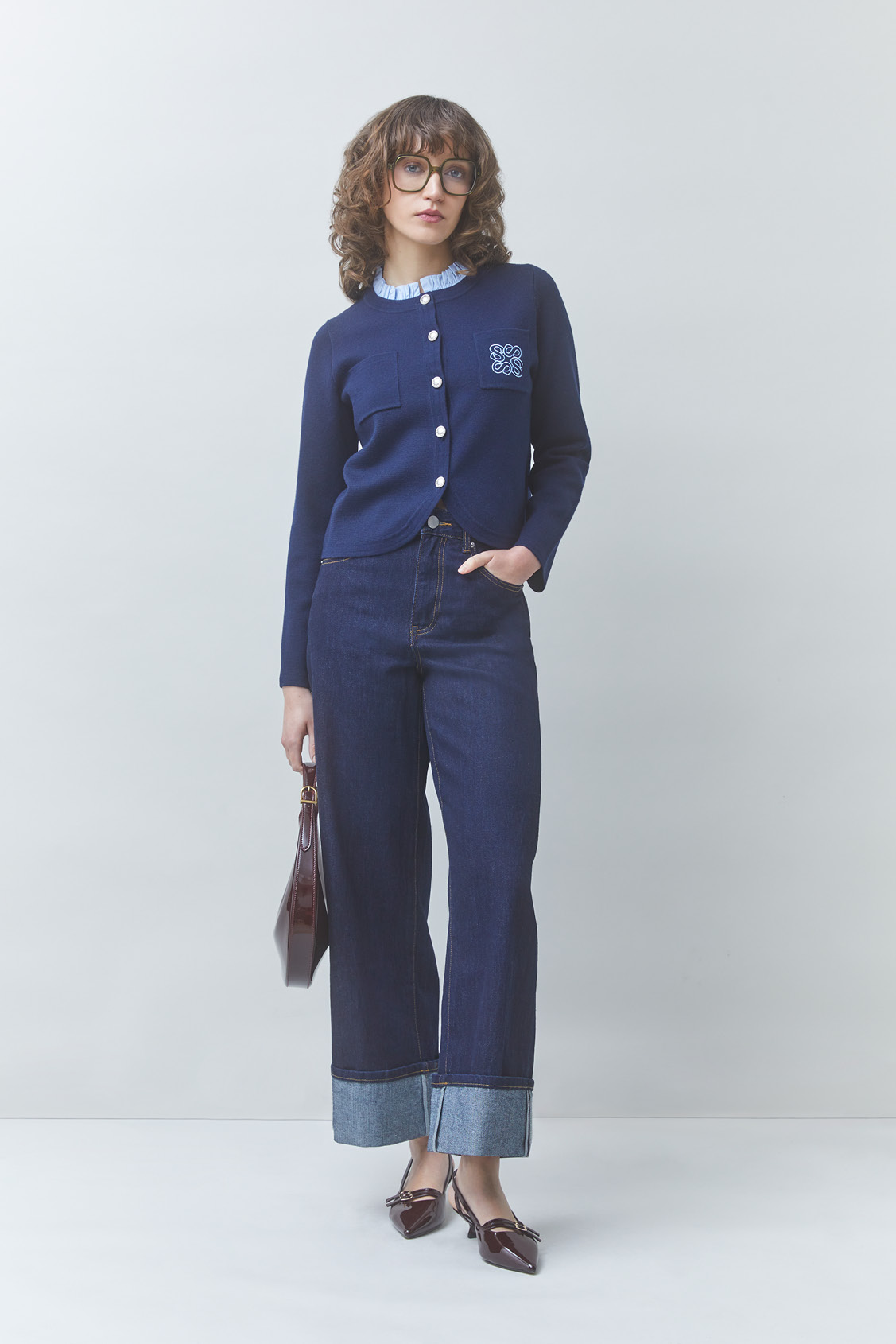 GEOLA Gilet fantaisie bicolore brodé Bleu nuit Suncoo