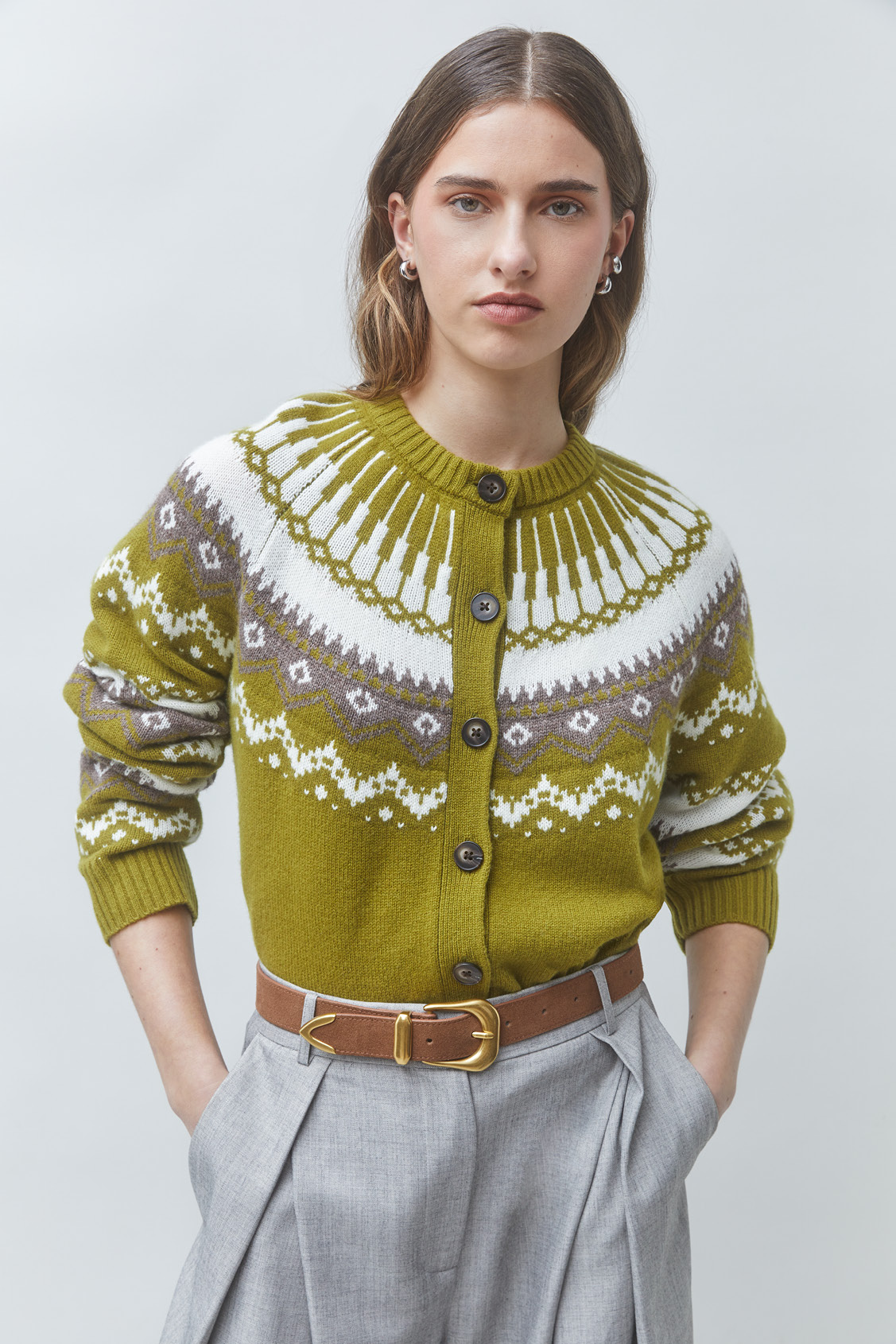 GAMORI Gilet jacquard en laine Olive Suncoo