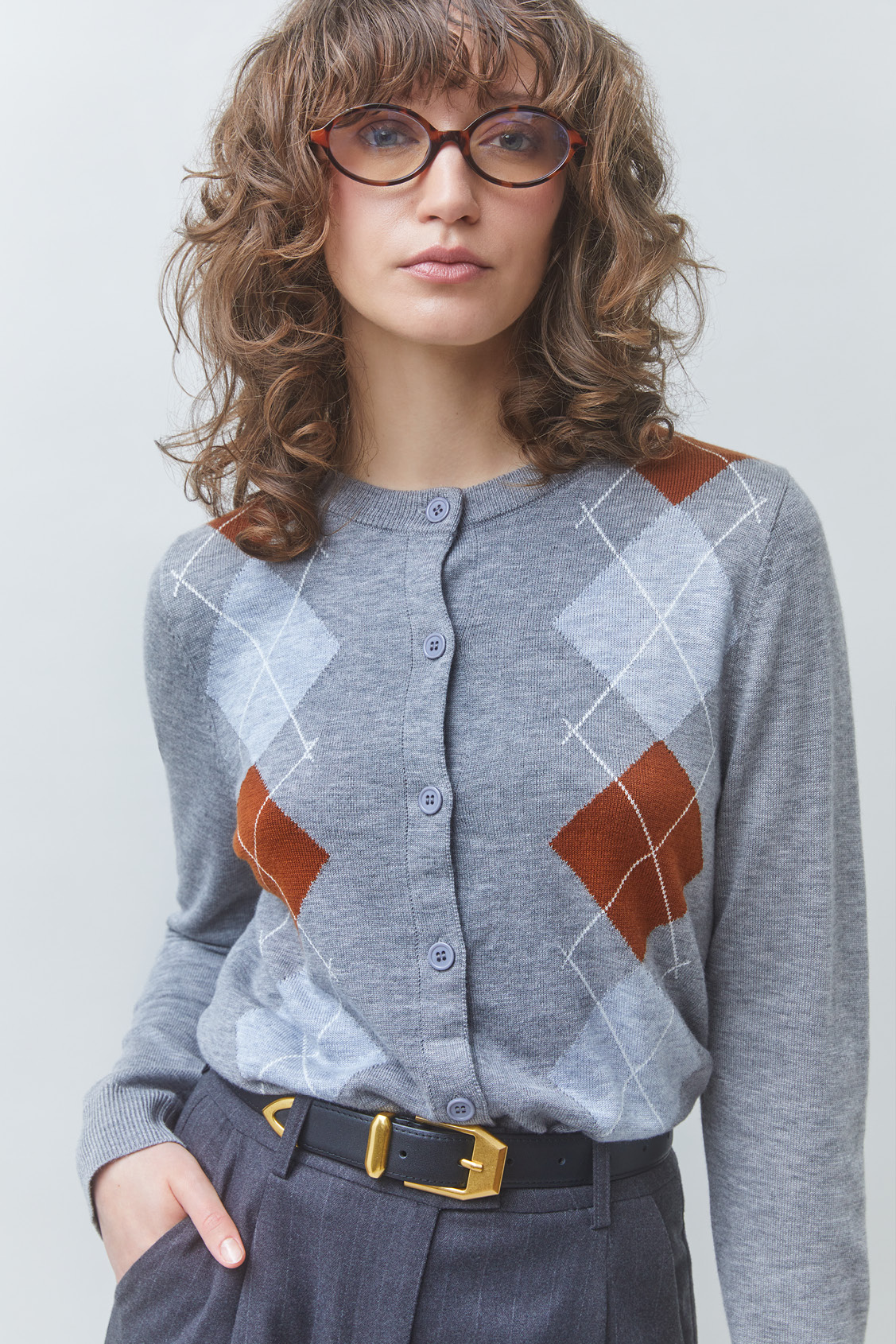 GISCA Gilet en laine motifs losanges Gris chiné Suncoo