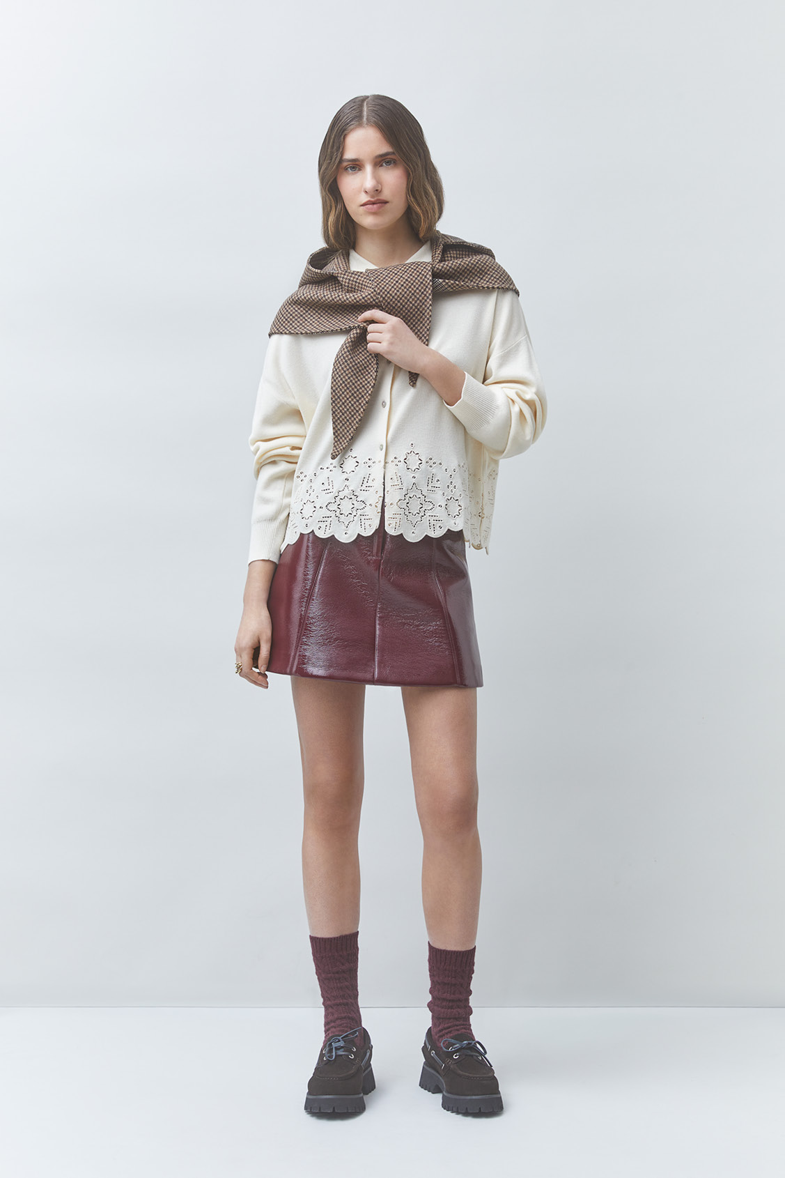 GAIARI Gilet en laine avec d&eacute;tails ajour&eacute;s Blanc casse Suncoo