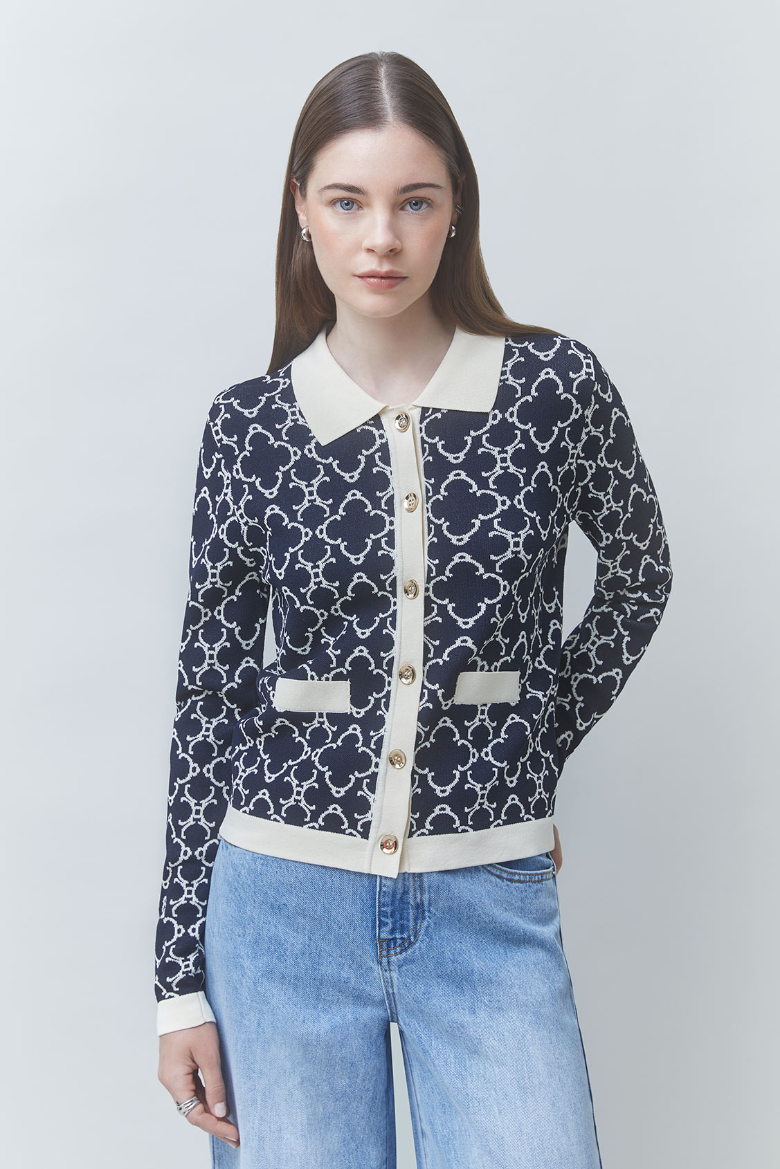 GEMARY Gilet fantaisie &agrave; motifs Bleu nuit Suncoo