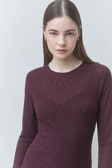CALIXT Robe midi en dentelle Prune Suncoo