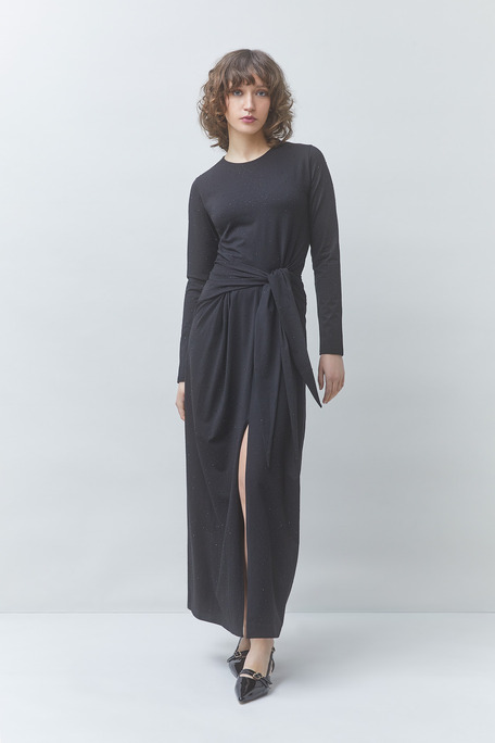 COMETE Robe longue drappée détails strass Noir Suncoo