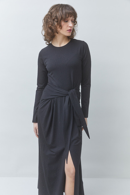 COMETE Robe longue drappée détails strass Noir Suncoo