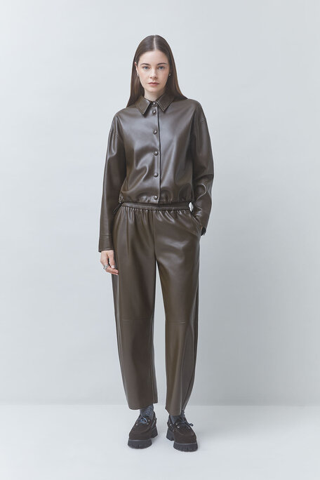 JUST Pantalon large en simili cuir kaki Kaki Suncoo