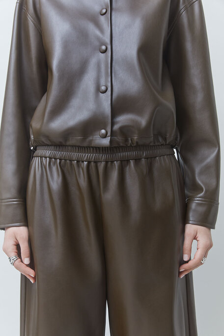 JUST Pantalon large en simili cuir kaki Kaki Suncoo