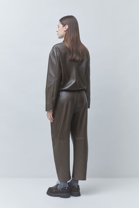 JUST Pantalon large en simili cuir kaki Kaki Suncoo