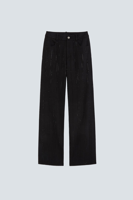 JAY Pantalon large détails strass Noir Suncoo
