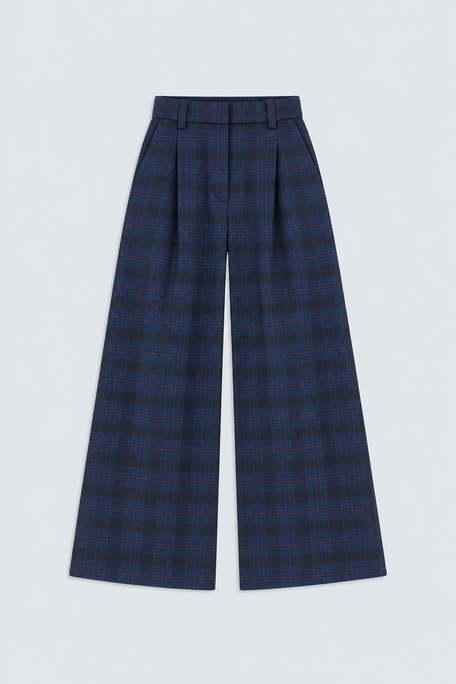JULY Pantalon à carreaux en lainage Bleu nuit Suncoo