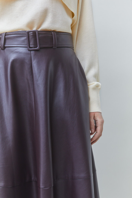 FLEUR Jupe midi ceinturée en simili cuir Prune Suncoo