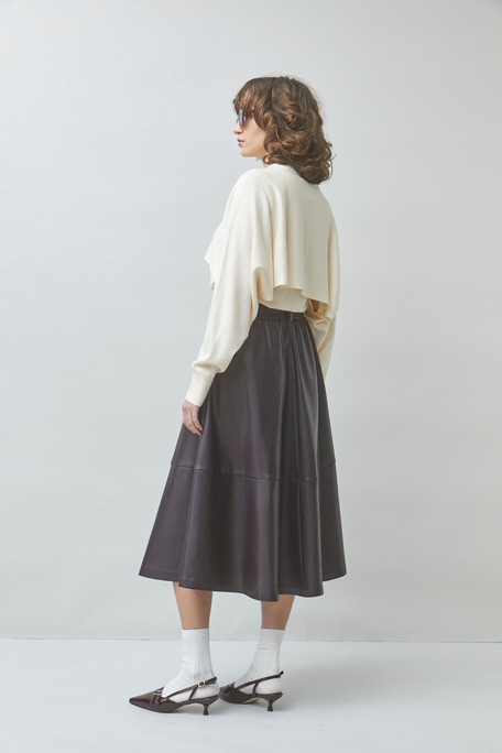 FLEUR Jupe midi ceinturée en simili cuir Prune Suncoo