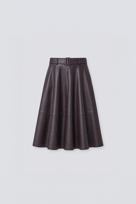 FLEUR Jupe midi ceinturée en simili cuir Prune Suncoo