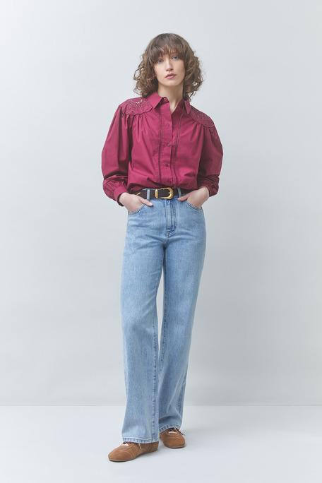 LUCKY Blouse brodée en coton Bourgogne Suncoo