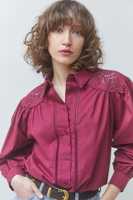 LUCKY Blouse brodée en coton Bourgogne Suncoo