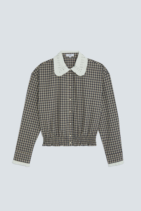 LARS Chemise courte à carreaux détails perlés Chocolat Suncoo
