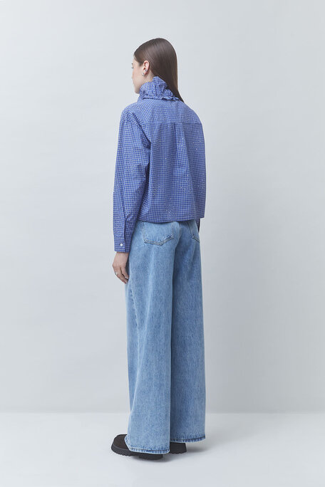 LYES Chemise col victorien à carreaux strassé Bleu Suncoo